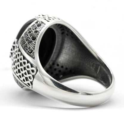 925 sterling real silver ring for men's, Turkish handmade jewelry ring with black onyx Stone
