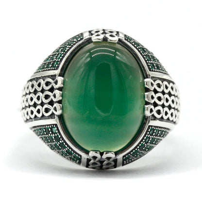 925 sterling real silver ring for men's, Turkish handmade jewelry ring with Green Natural Agate Exclusive Design