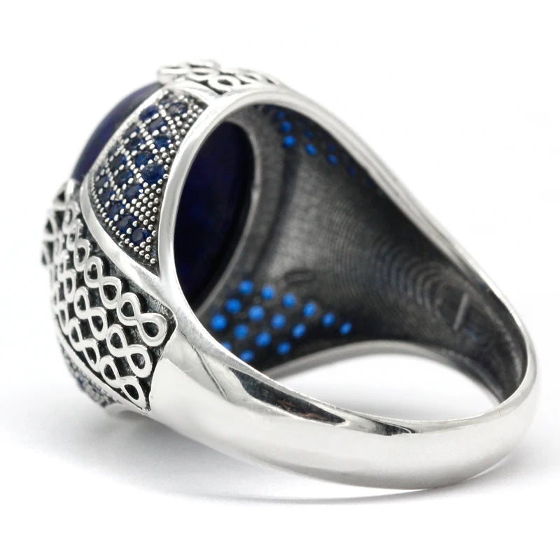 925 sterling real silver ring for men's, Turkish handmade jewelry ring with Lapis Lazuli Stone Exclusive Design