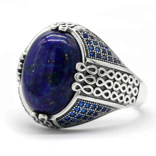 925 sterling real silver ring for men's, Turkish handmade jewelry ring with Lapis Lazuli Stone Exclusive Design