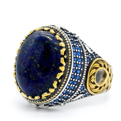 925 sterling real silver ring for men's, Turkish handmade Special Design jewelry ring with Lapis Lazuli Stone