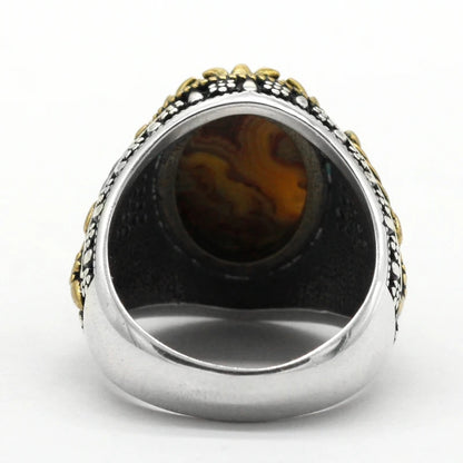 925 sterling real silver ring for men's, Turkish handmade jewelry ring with Natural Crazy Agate Stone