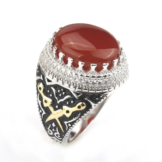 silver ring for men's, Turkish handmade jewelry ring with agate stone