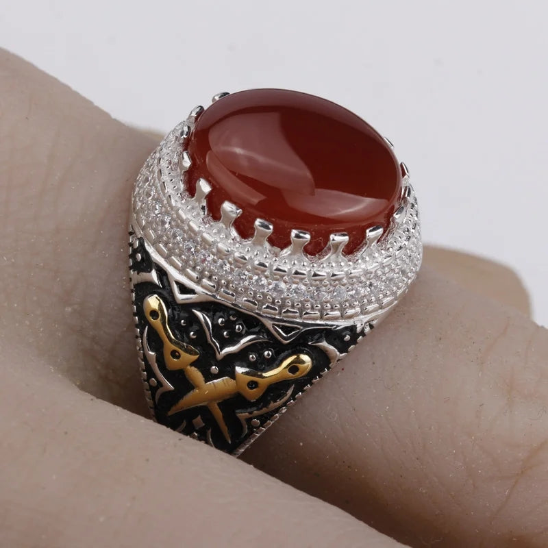 silver ring for men's, Turkish handmade jewelry ring with agate stone