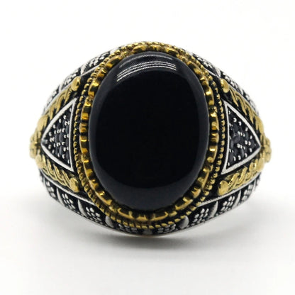 925 sterling real silver ring for men's, Turkish handmade jewelry ring with Black Natural Agate
