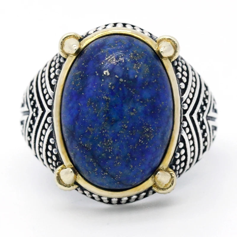 925 sterling real silver ring for men's, Turkish handmade word Design jewelry ring with Lapis Lazuli Stone