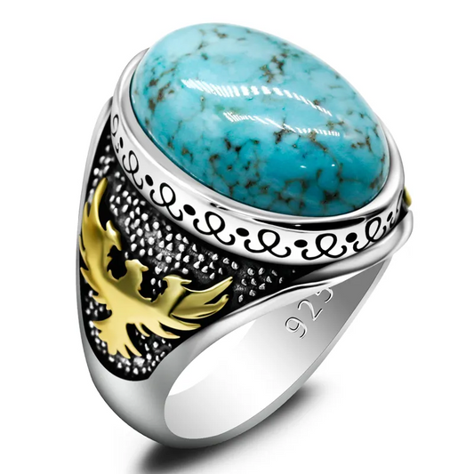 925 sterling real silver ring for men's, Turkish handmade jewelry ring with Turquoise Stone Special Design Oxidized Luxury Men's Ring Unique Craftsmanship