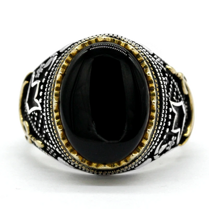 925 sterling real silver ring for men's, Turkish handmade jewelry ring with Natural Black Agate Stone