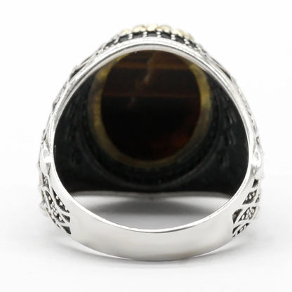 925 sterling real silver ring for men's, Turkish handmade jewelry ring with Natural Tiger Eye stone