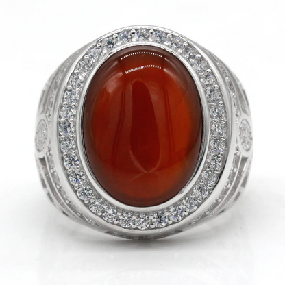 925 sterling real silver ring for men's, Turkish handmade word Design jewelry ring with Red Agate