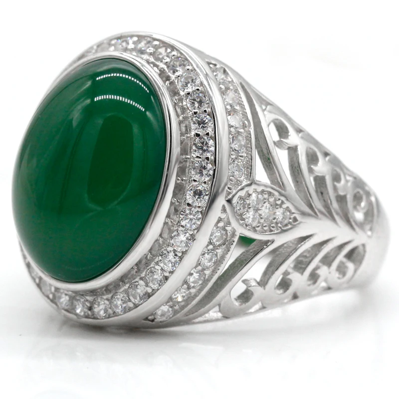 925 sterling real silver ring for men's, Turkish handmade word Design jewelry ring with Green Agate Stone