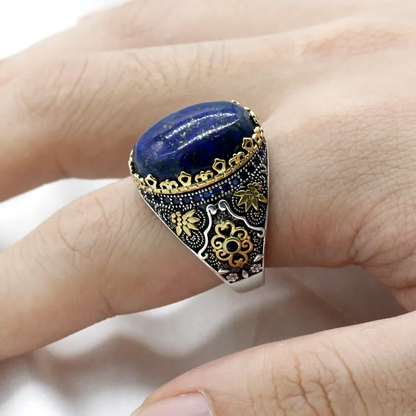 925 sterling real silver ring for men's, Turkish handmade jewelry ring with Lapis Lazuli Unique Design