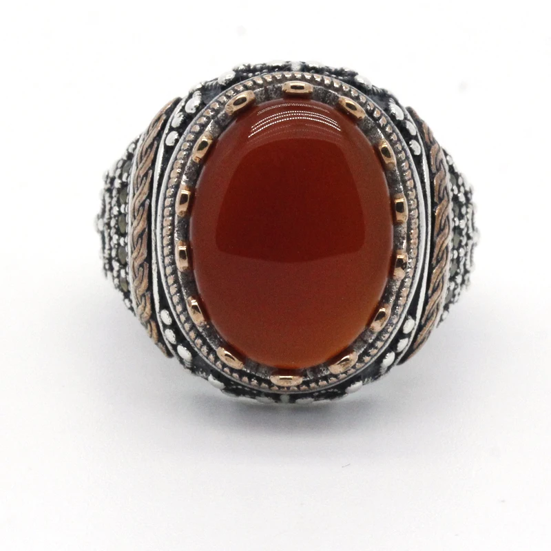 925 sterling real silver ring for men's, Turkish handmade jewelry ring with Agate stone