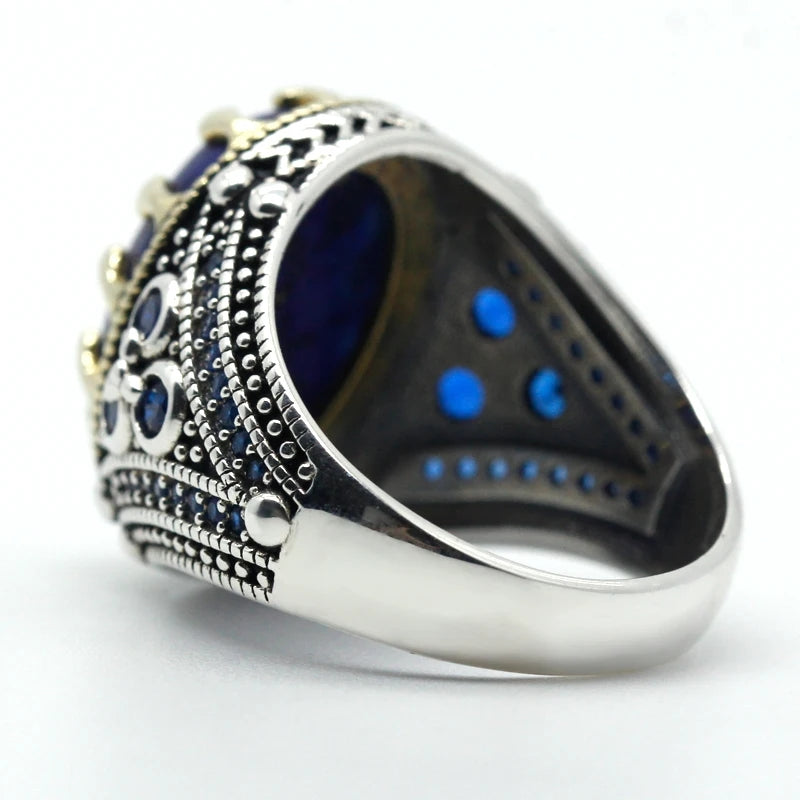 925 sterling real silver ring for men's, Turkish handmade jewelry ring with Lapis Lazuli Stone