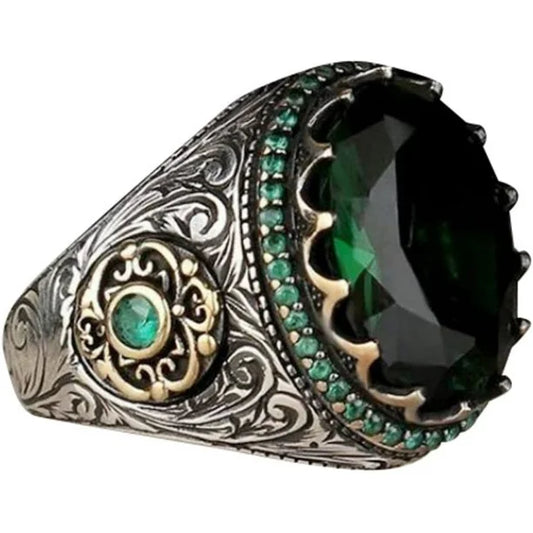 stainless silver Green Zirconia Gemstone Cocktail Ring Band for him/her