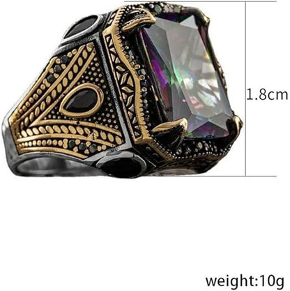 Stainless Silver Colorful Mirror Square Gemstone Opening Adjustable Ring For Men Personality