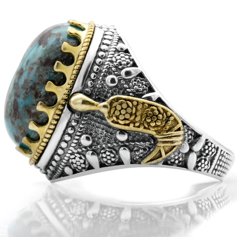 925 sterling real silver ring for men's, Turkish handmade jewelry ring with turquoise stone - Sword Design