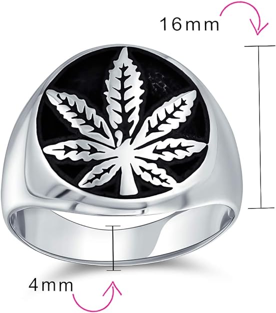 stainless silver Weed Marijuana Cannabis Leaf Symbol Men's Ring