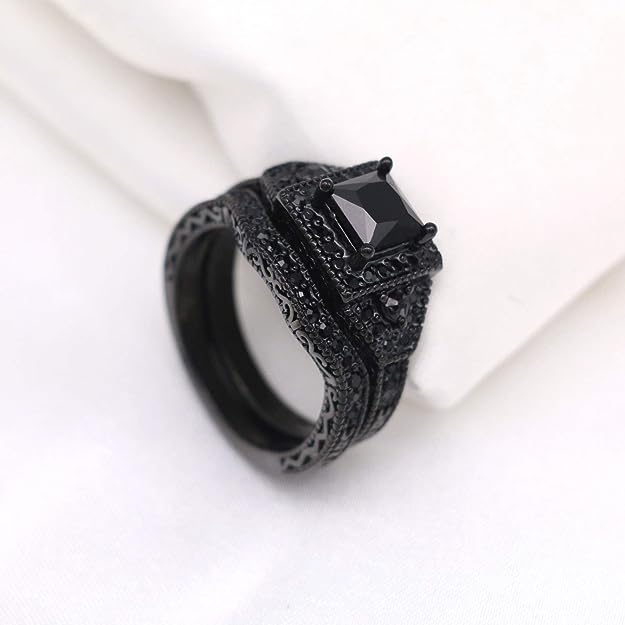 Ringcrown Black Gold Plated Women's Wedding Ring Sets
