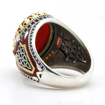 925 sterling real silver ring for men's, Turkish handmade jewelry ring with Red Agate Stone New Design
