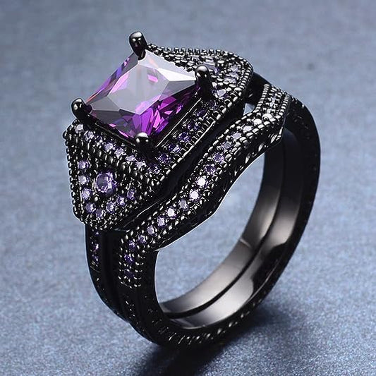 2023 Earrings for Women Boho Style_ 2PC Square Black Purple Cubic Zirconia Bridal Rhinestone Engagement Black Ring Full