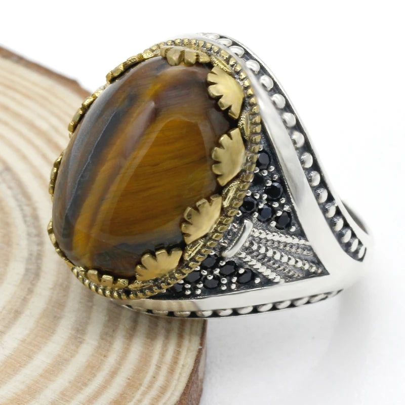 925 sterling real silver ring for men's, Turkish handmade jewelry ring with Marine Onyx Stone