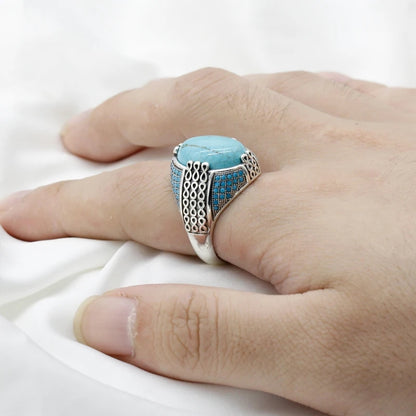 925 sterling real silver ring for men's, Turkish handmade jewelry ring with turquoise stone