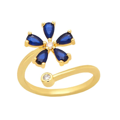 Gold Plated Flower Jewelry Women Finger Ring Fashion Zircon