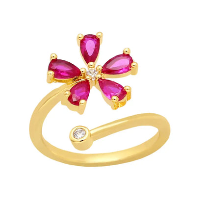Gold Plated Flower Jewelry Women Finger Ring Fashion Zircon
