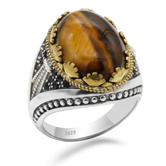 925 sterling real silver ring for men's, Turkish handmade jewelry ring with Marine Onyx Stone