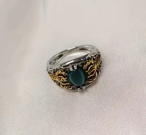 Stainless Silver Green Stone Nostalgic Retro Scorpion Animal Ring Jewelry, Men's High-end Finger Ring Fashion