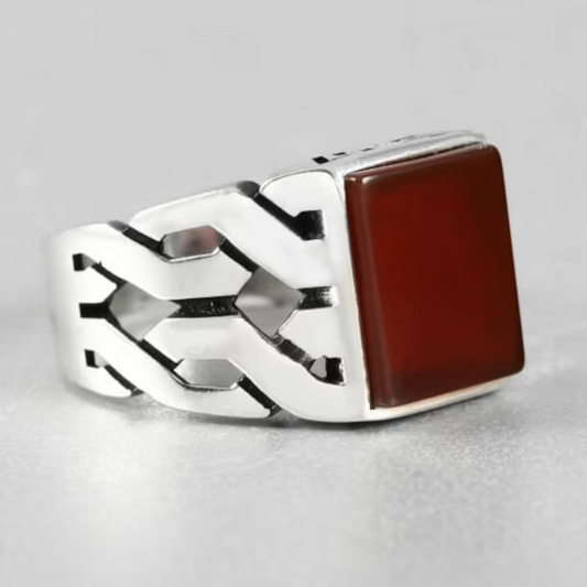 stainless silver Square Red Onyx Stone