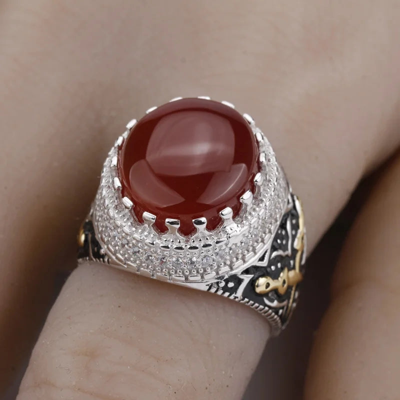 silver ring for men's, Turkish handmade jewelry ring with agate stone