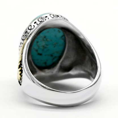 925 sterling real silver ring for men's, Turkish handmade jewelry ring with Turquoise Stone Special Design Oxidized Luxury Men's Ring Unique Craftsmanship