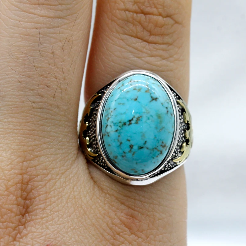 925 sterling real silver ring for men's, Turkish handmade jewelry ring with Turquoise Stone Special Design Oxidized Luxury Men's Ring Unique Craftsmanship