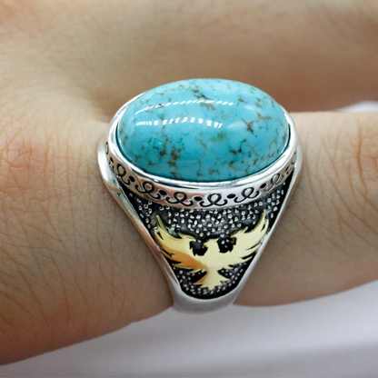 925 sterling real silver ring for men's, Turkish handmade jewelry ring with Turquoise Stone Special Design Oxidized Luxury Men's Ring Unique Craftsmanship