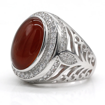 925 sterling real silver ring for men's, Turkish handmade word Design jewelry ring with Red Agate