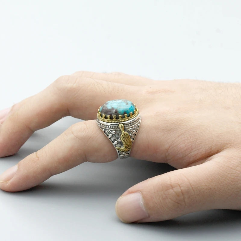 925 sterling real silver ring for men's, Turkish handmade jewelry ring with turquoise stone - Sword Design