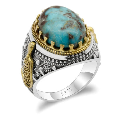 925 sterling real silver ring for men's, Turkish handmade jewelry ring with turquoise stone - Sword Design