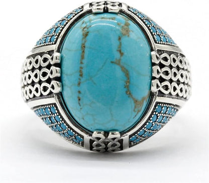 925 sterling real silver ring for men's, Turkish handmade jewelry ring with turquoise stone