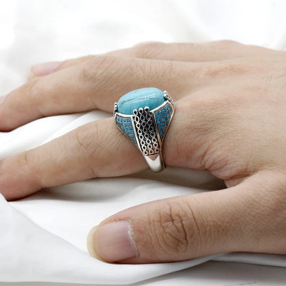 925 sterling real silver ring for men's, Turkish handmade jewelry ring with turquoise stone