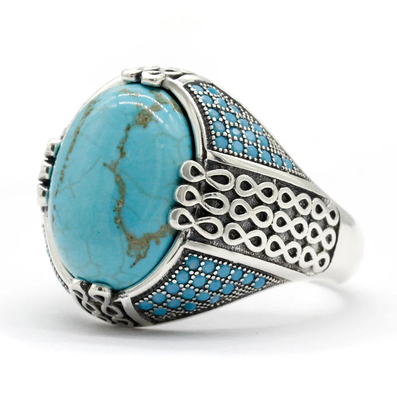 925 sterling real silver ring for men's, Turkish handmade jewelry ring with turquoise stone