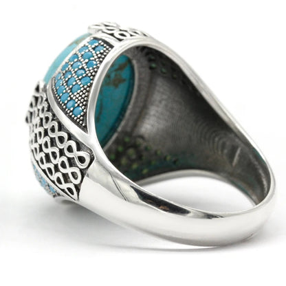 925 sterling real silver ring for men's, Turkish handmade jewelry ring with turquoise stone