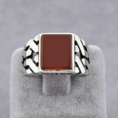 stainless silver Square Red Onyx Stone